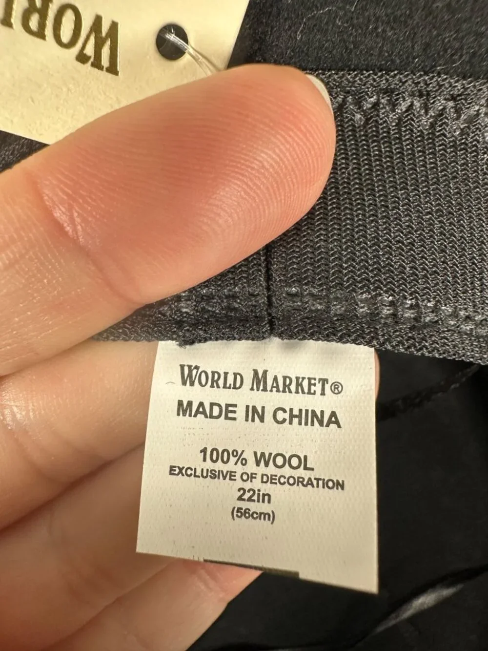 World Market Wide-Brim 100% Wool Hat Beige Accent Band Black 22-Inch NWT